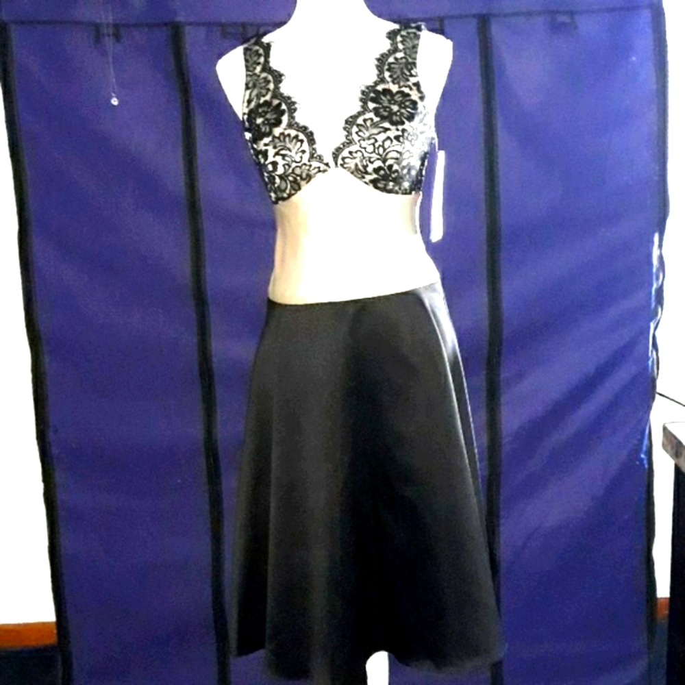 NWT Night Way Black lace and silky cream colored dress